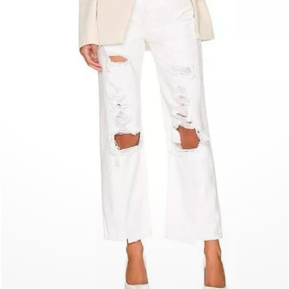 FRAME Denim Jane High Rise Straight Destroyed Rumpled
Crop, Blanc White